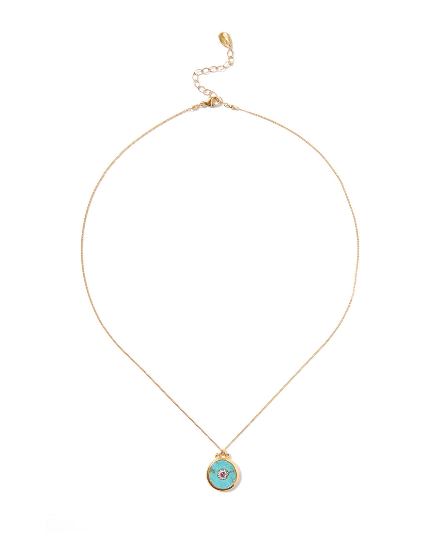 Coin Stone Inlay Stone  Necklace 18k Gold Vermeil, Turquoise