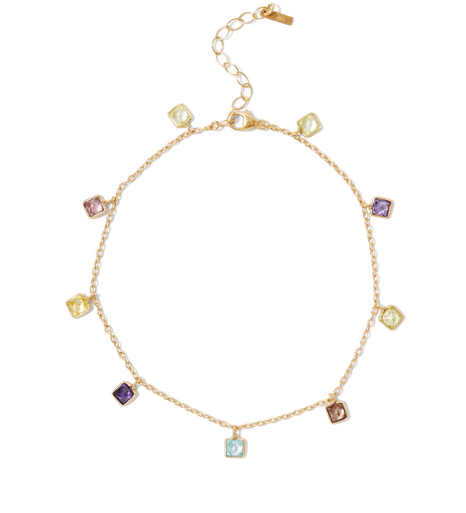 Mix CZ Drop Anklet 18k Gold Vermeil, Multi Cubic Zirconia