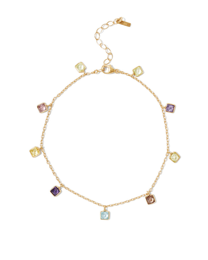 Mix CZ Drop Anklet 18k Gold Vermeil, Multi Cubic Zirconia