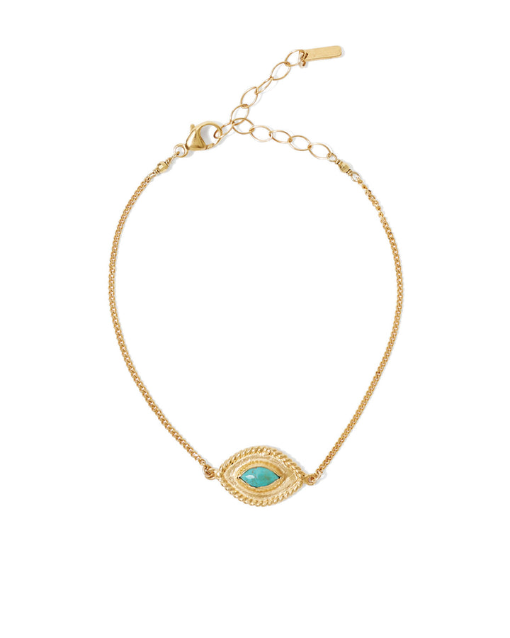 Bezel Turquoise Evil Eye Bracelet 18k Gold Vermeil, Turquoise