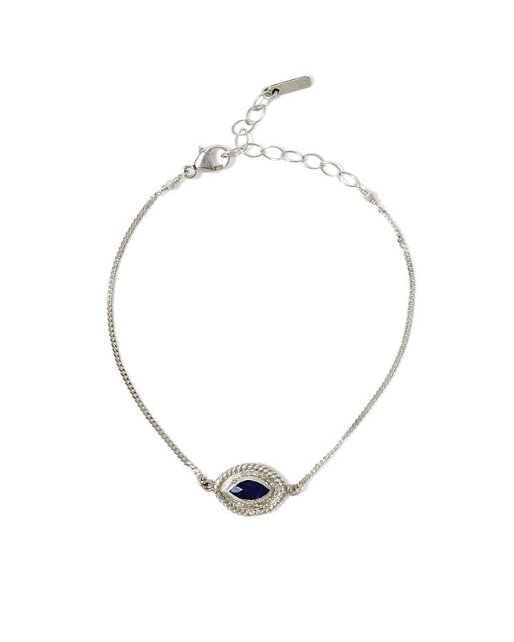 Bezel Lapis Evil Eye Bracelet Sterling Silver, Lapis