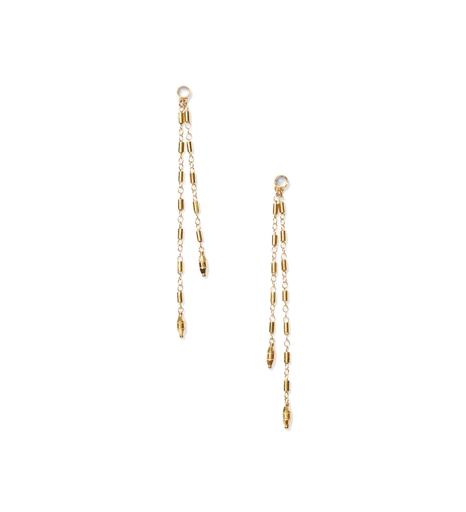 Moonstone Tube Link 2 Drop Studs 18k Gold Vermeil, Moonstone