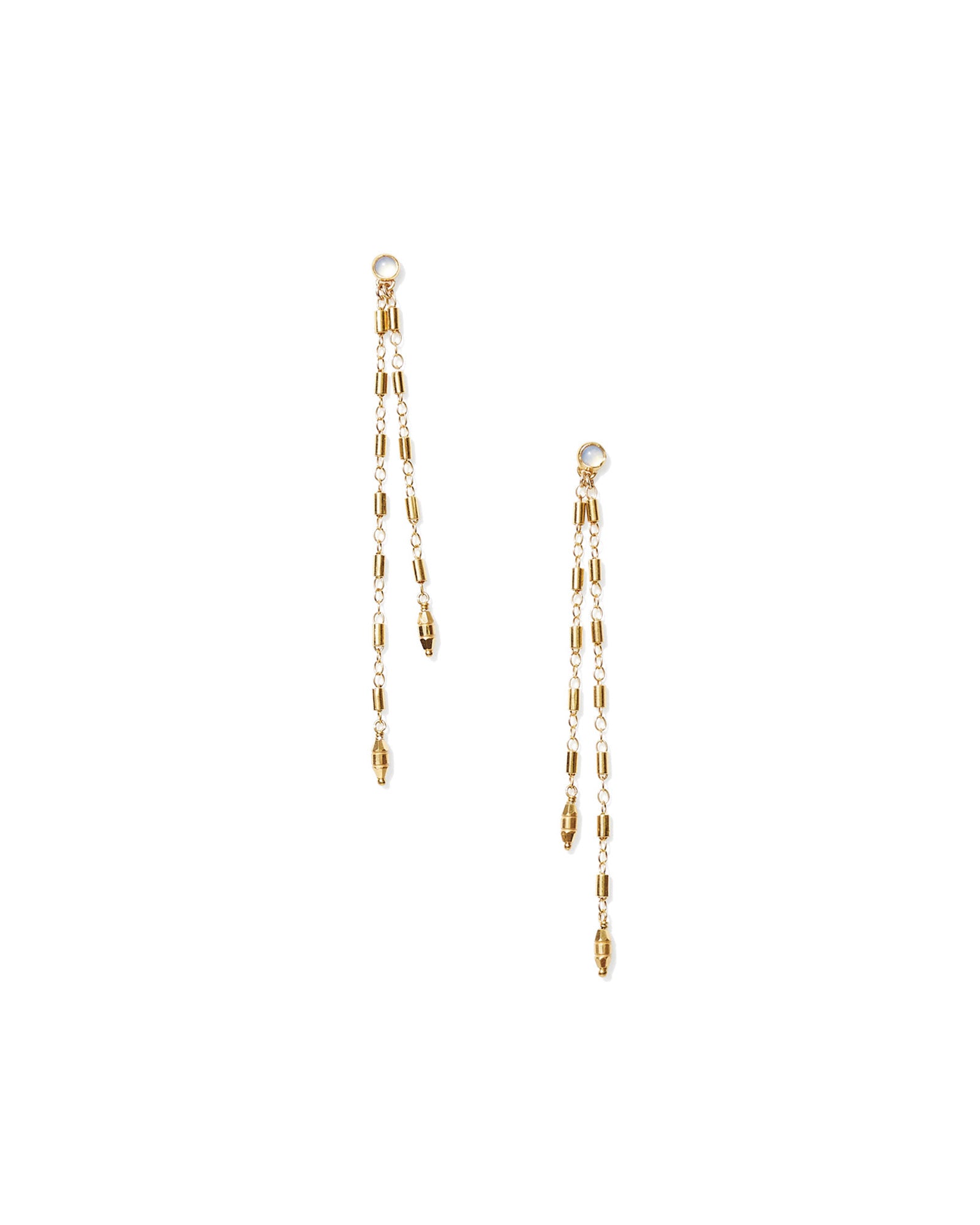 Moonstone Tube Link 2 Drop Studs 18k Gold Vermeil, Moonstone