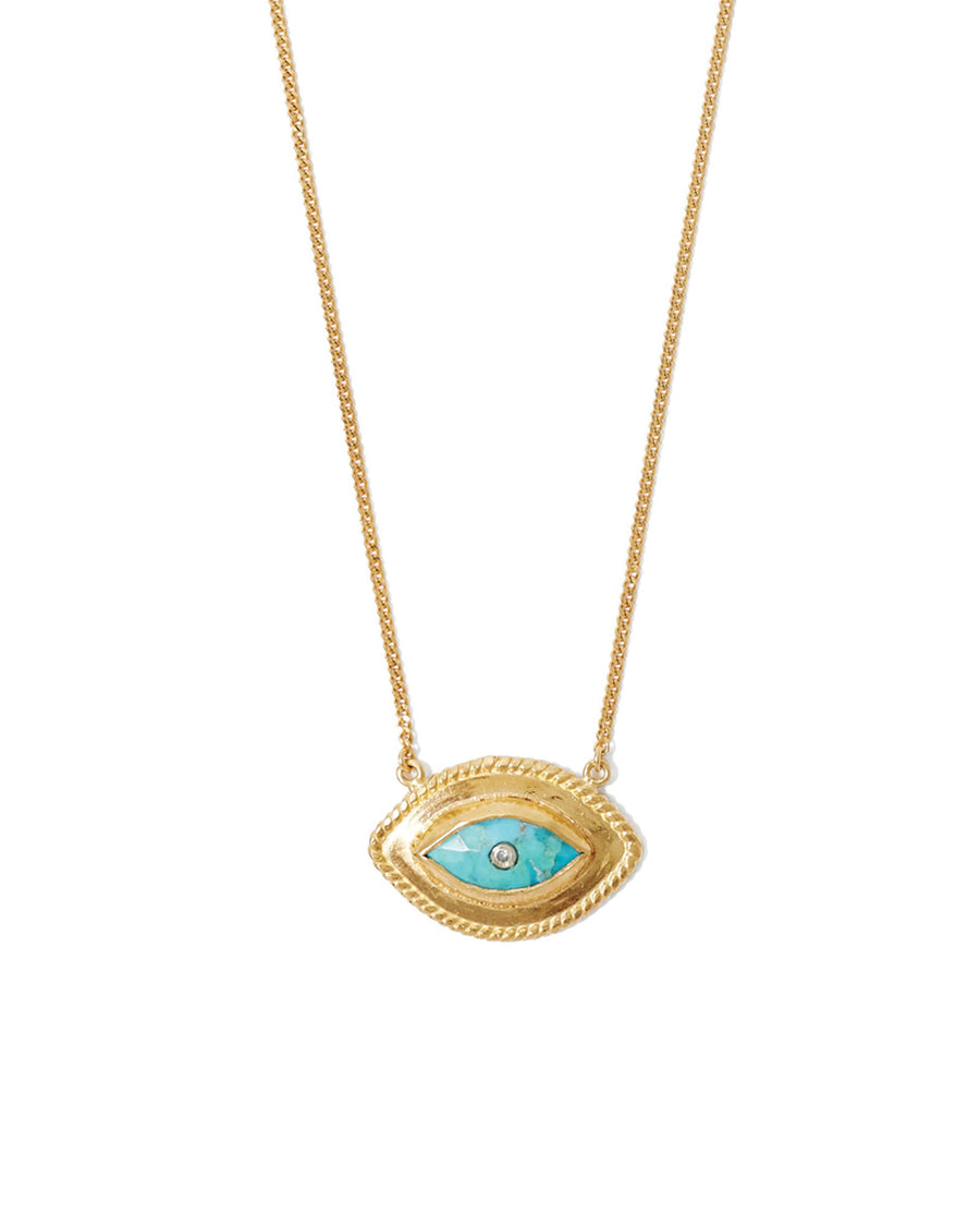 Bezel Stone Evil Eye Diamond Necklace 18k Gold Vermeil, Turquoise