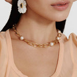 Link Claw Akoya Necklace 18k Gold Plated, White Pearl