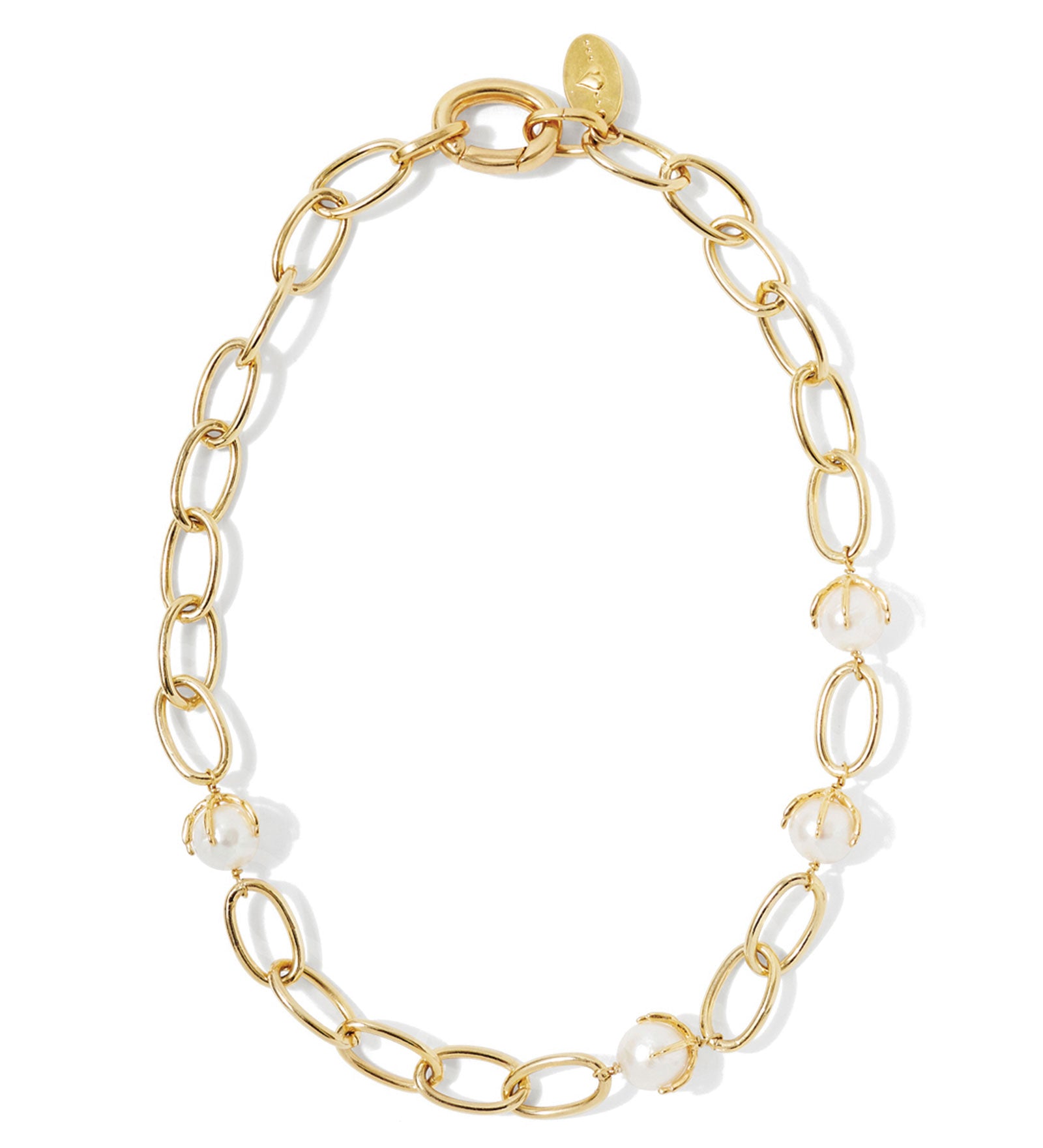 Link Claw Akoya Necklace 18k Gold Plated, White Pearl