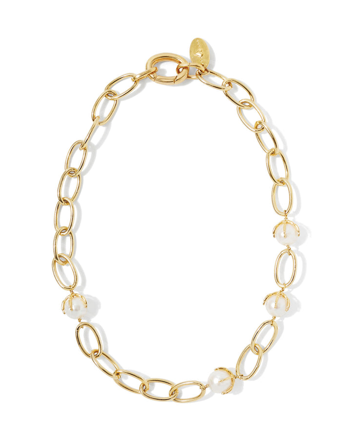 Link Claw Akoya Necklace 18k Gold Plated, White Pearl