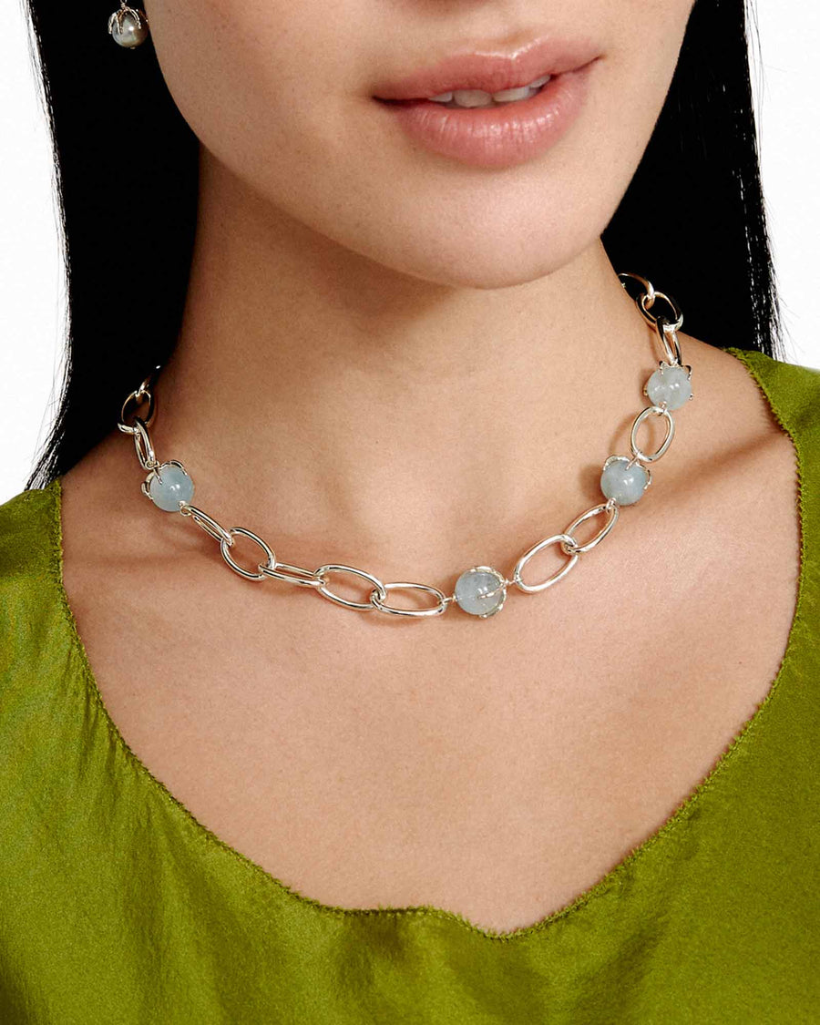 Link Claw Aquamarine Necklace Silver Plated, Aquamarine