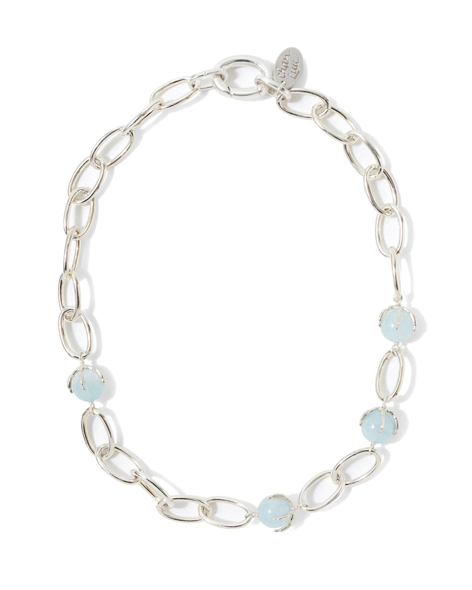 Link Claw Aquamarine Necklace Silver Plated, Aquamarine