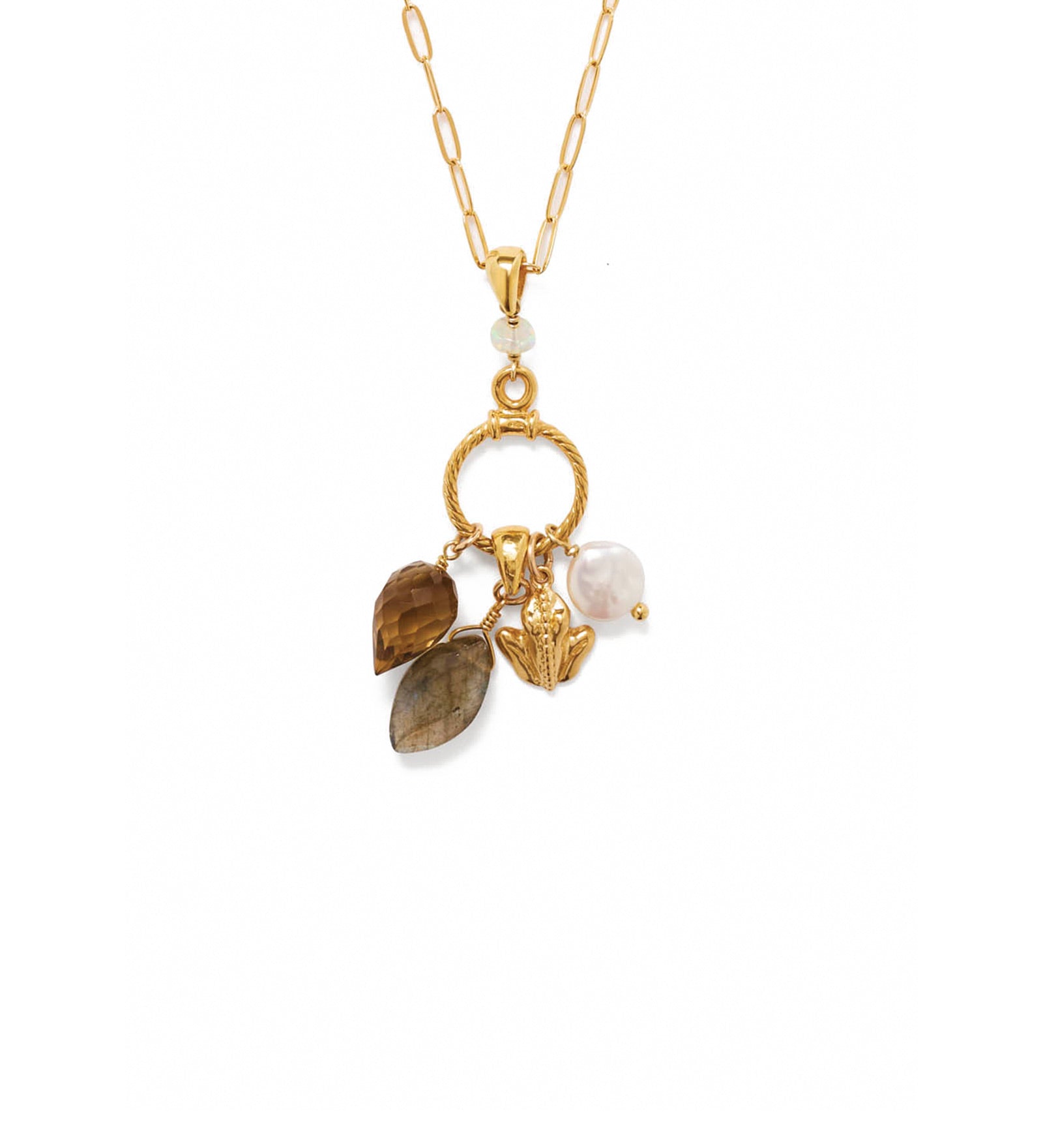 Coqui Charm Necklace 18k Gold Vermeil, Labradorite