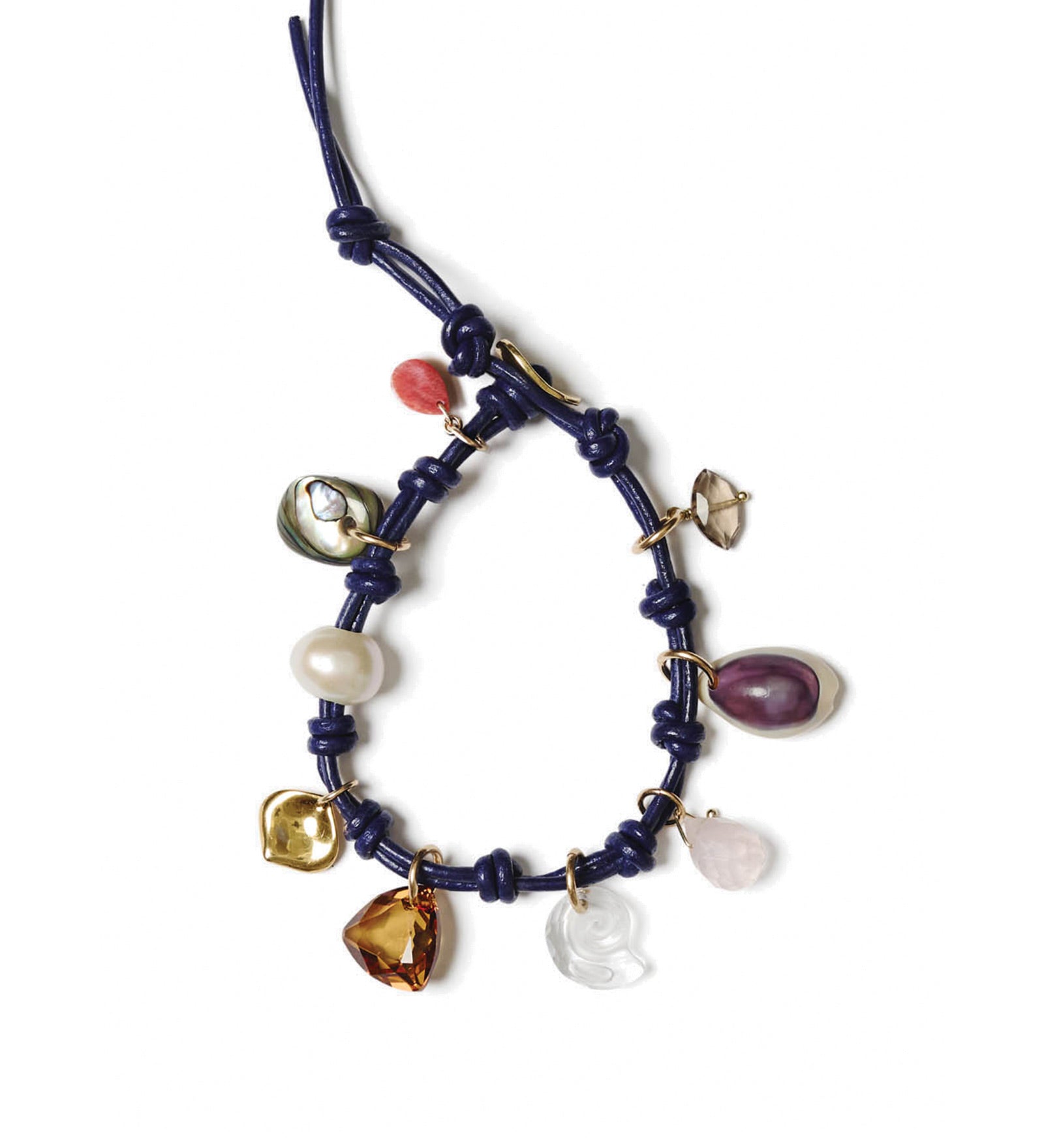 Leather Charm Bracelet | Blue Mix 18k Gold Vermeil, Abalone, White Pearl