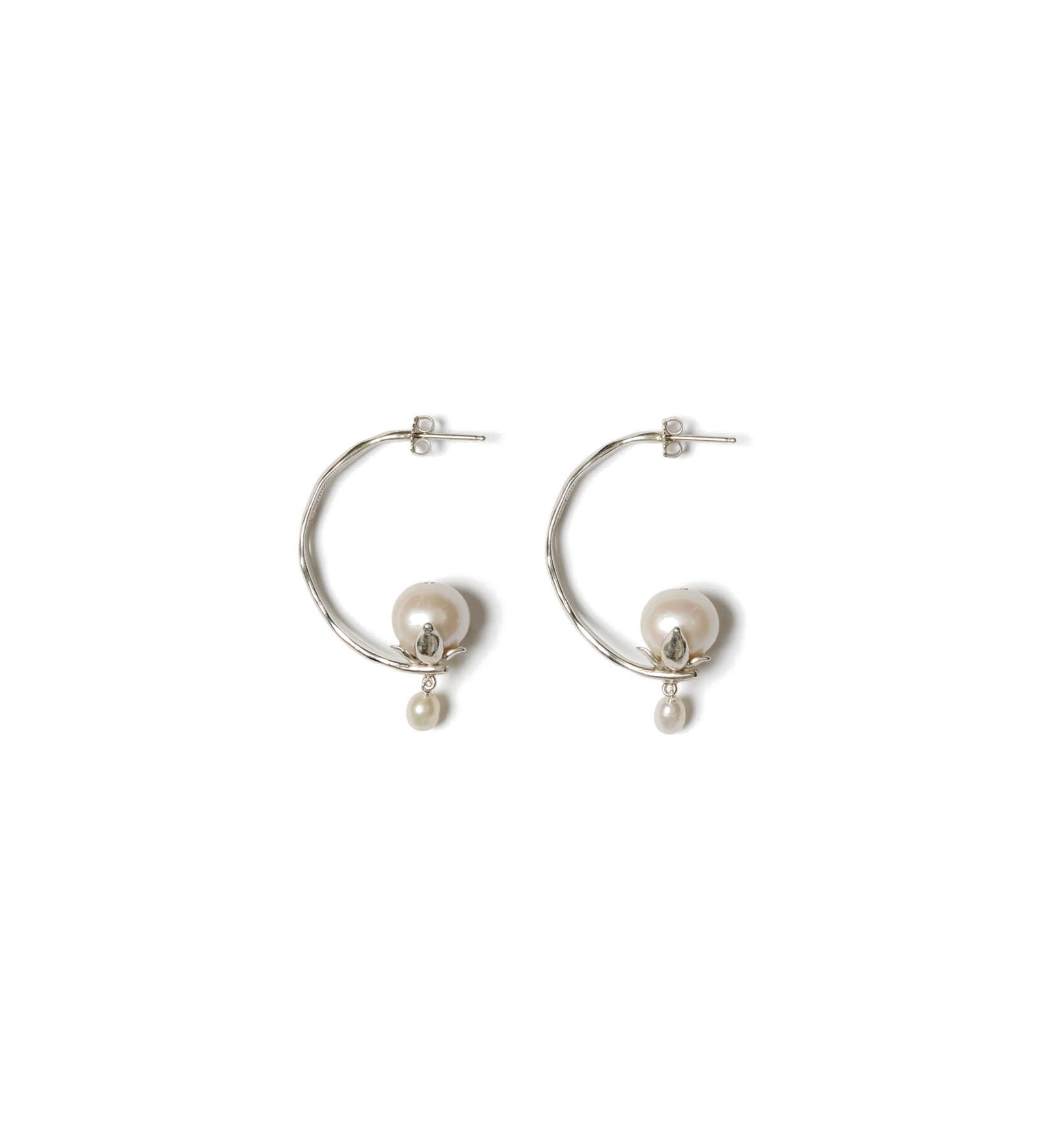 Lotus Hoop Earrings Sterling Silver, White Pearl