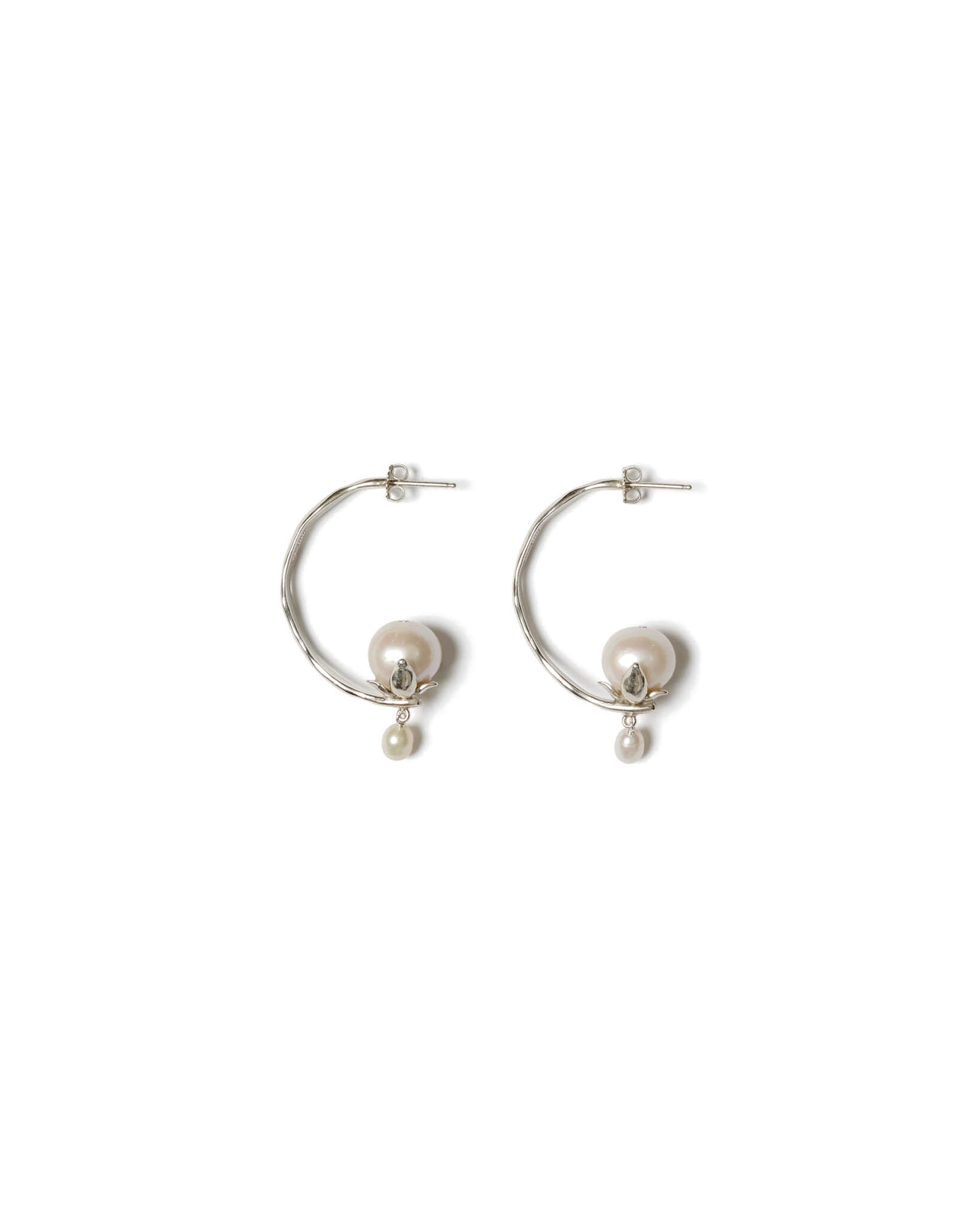 Lotus Hoop Earrings Sterling Silver, White Pearl