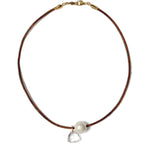 Na Pali Leather Necklace | Brown Mix 18k Gold Vermeil, White Pearl, Clear Crystal