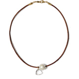 Na Pali Leather Necklace | Brown Mix 18k Gold Vermeil, White Pearl, Clear Crystal