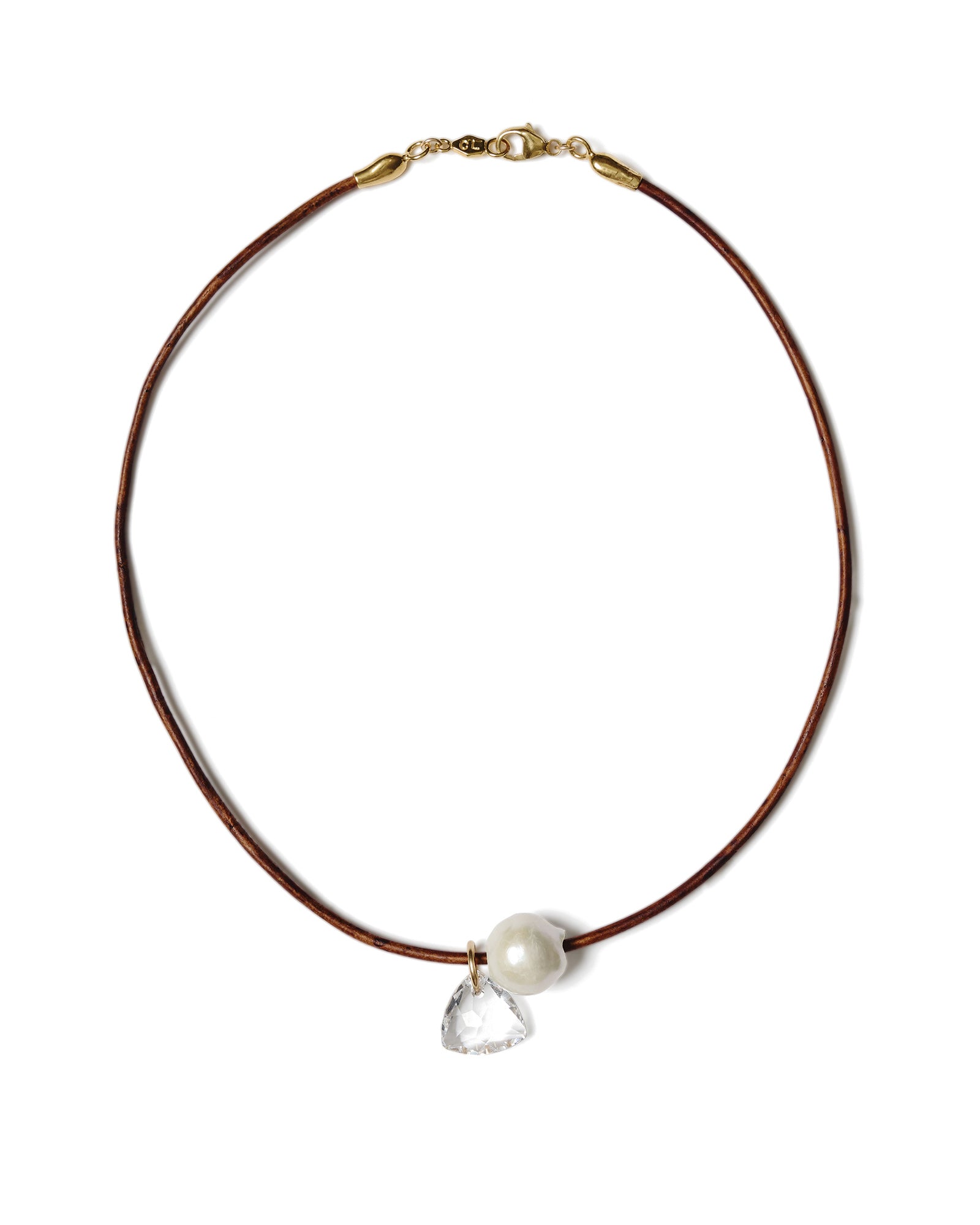 Na Pali Leather Necklace | Brown Mix 18k Gold Vermeil, White Pearl, Clear Crystal