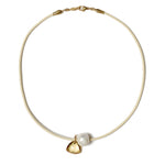 Na Pali Leather Necklace | Cream Mix 18k Gold Vermeil, White Pearl, Topaz Crystal