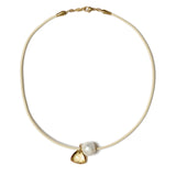 Na Pali Leather Necklace | Cream Mix 18k Gold Vermeil, White Pearl, Topaz Crystal