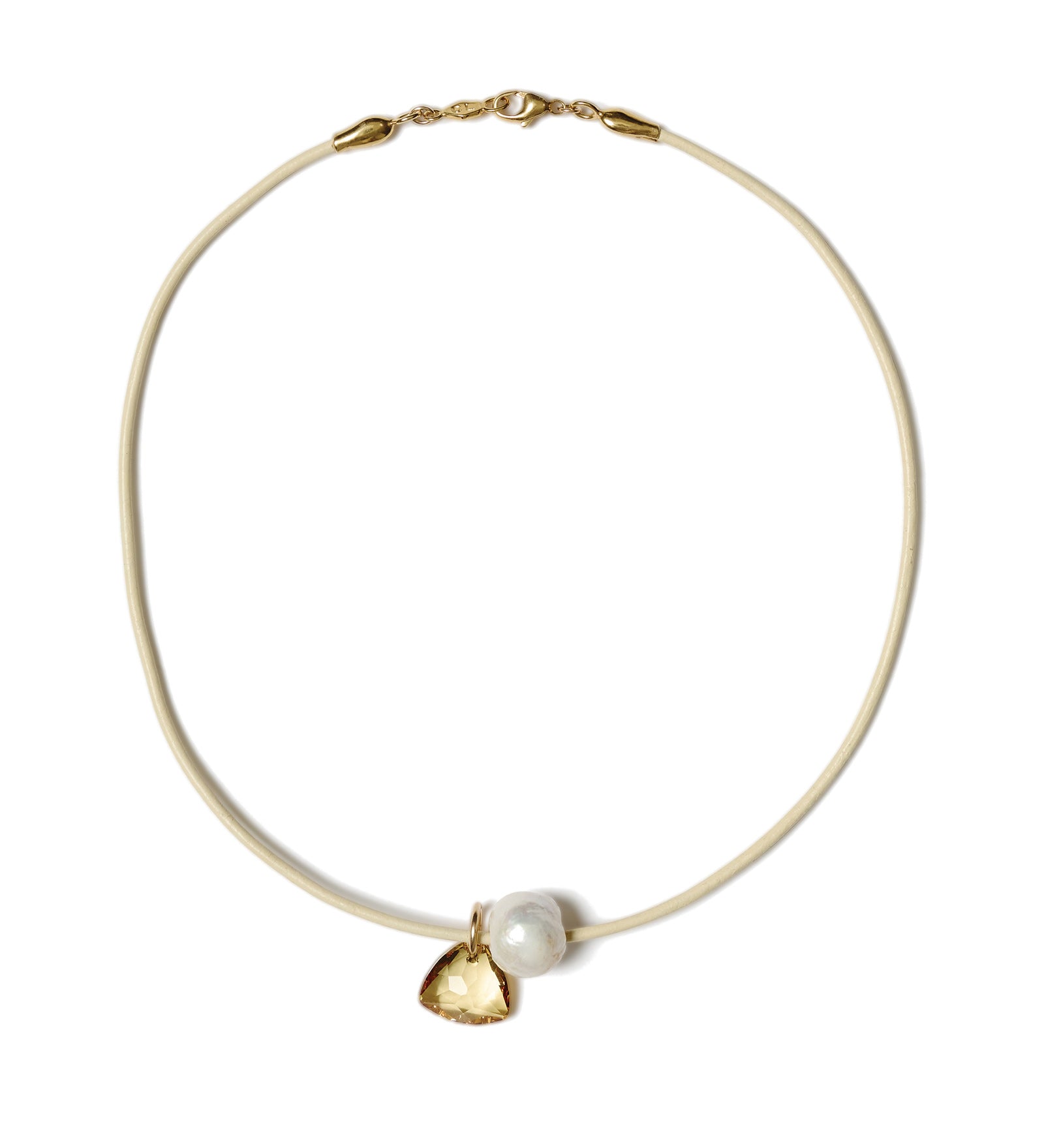 Na Pali Leather Necklace | Cream Mix 18k Gold Vermeil, White Pearl, Topaz Crystal