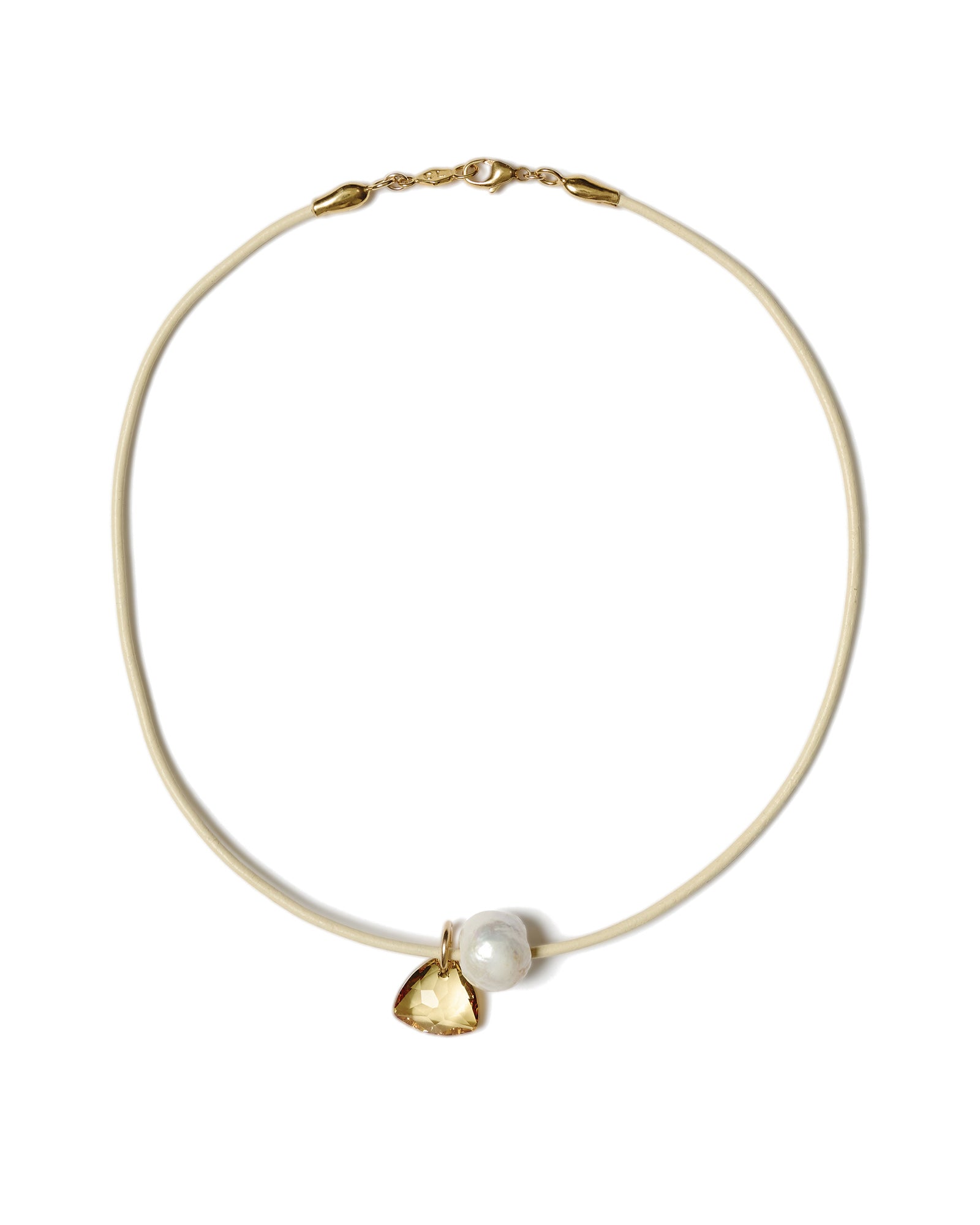 Na Pali Leather Necklace | Cream Mix 18k Gold Vermeil, White Pearl, Topaz Crystal