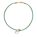 Na Pali Leather Necklace | Green Mix 18k Gold Vermeil, White Pearl, Clear Crystal