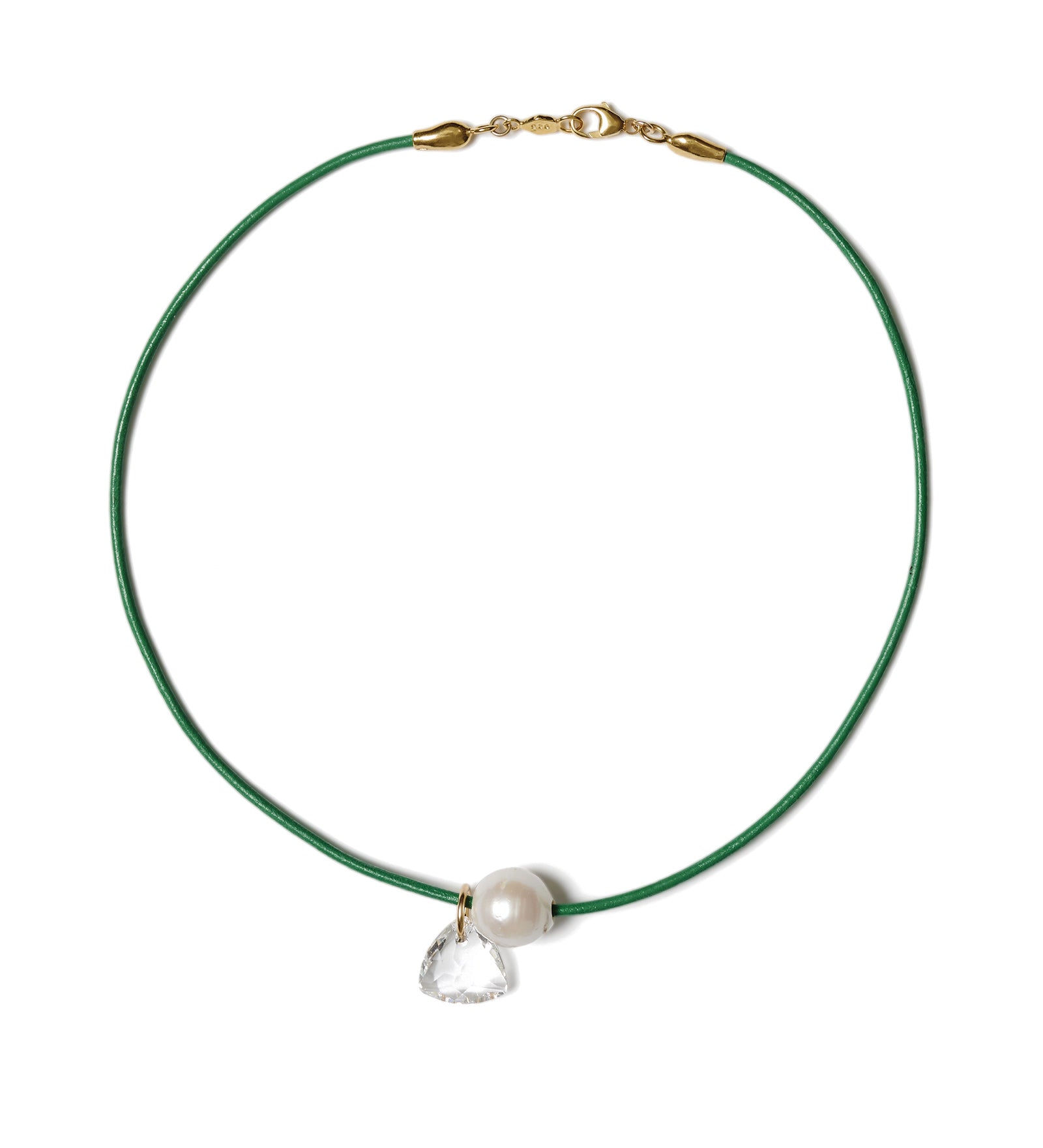 Na Pali Leather Necklace | Green Mix 18k Gold Vermeil, White Pearl, Clear Crystal