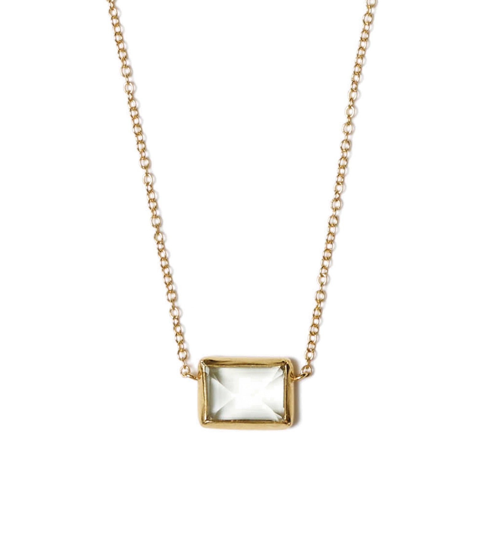 Faceted Rectangle Green Amethyst Necklace 18k Gold Vermeil, Green Amethyst