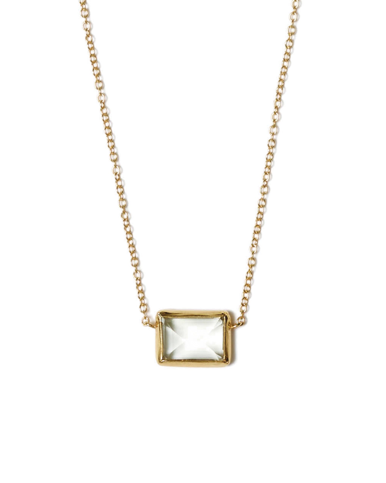 Faceted Rectangle Green Amethyst Necklace 18k Gold Vermeil, Green Amethyst