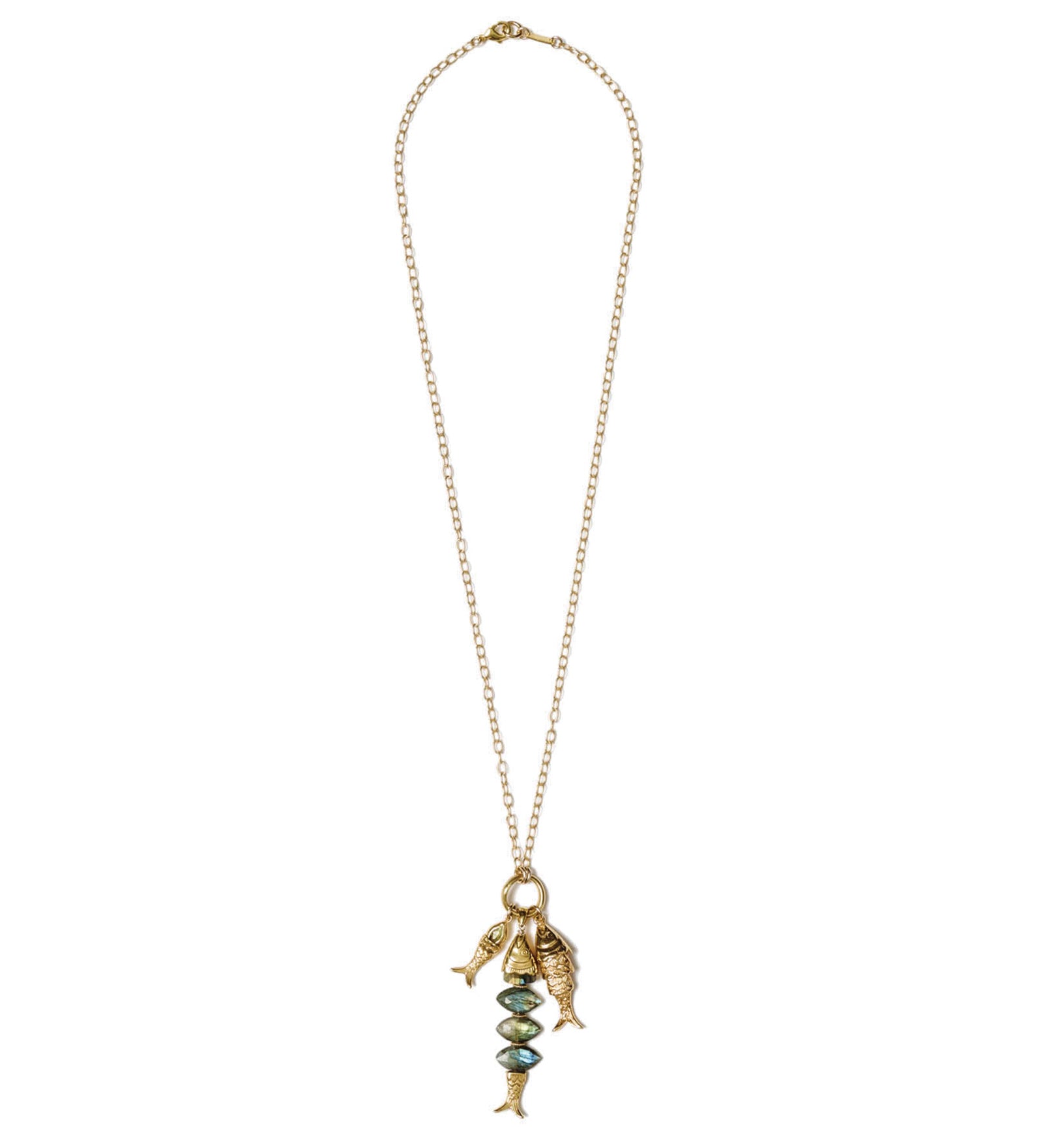 Orris Charm Necklace 18k Gold Plated, Labradorite