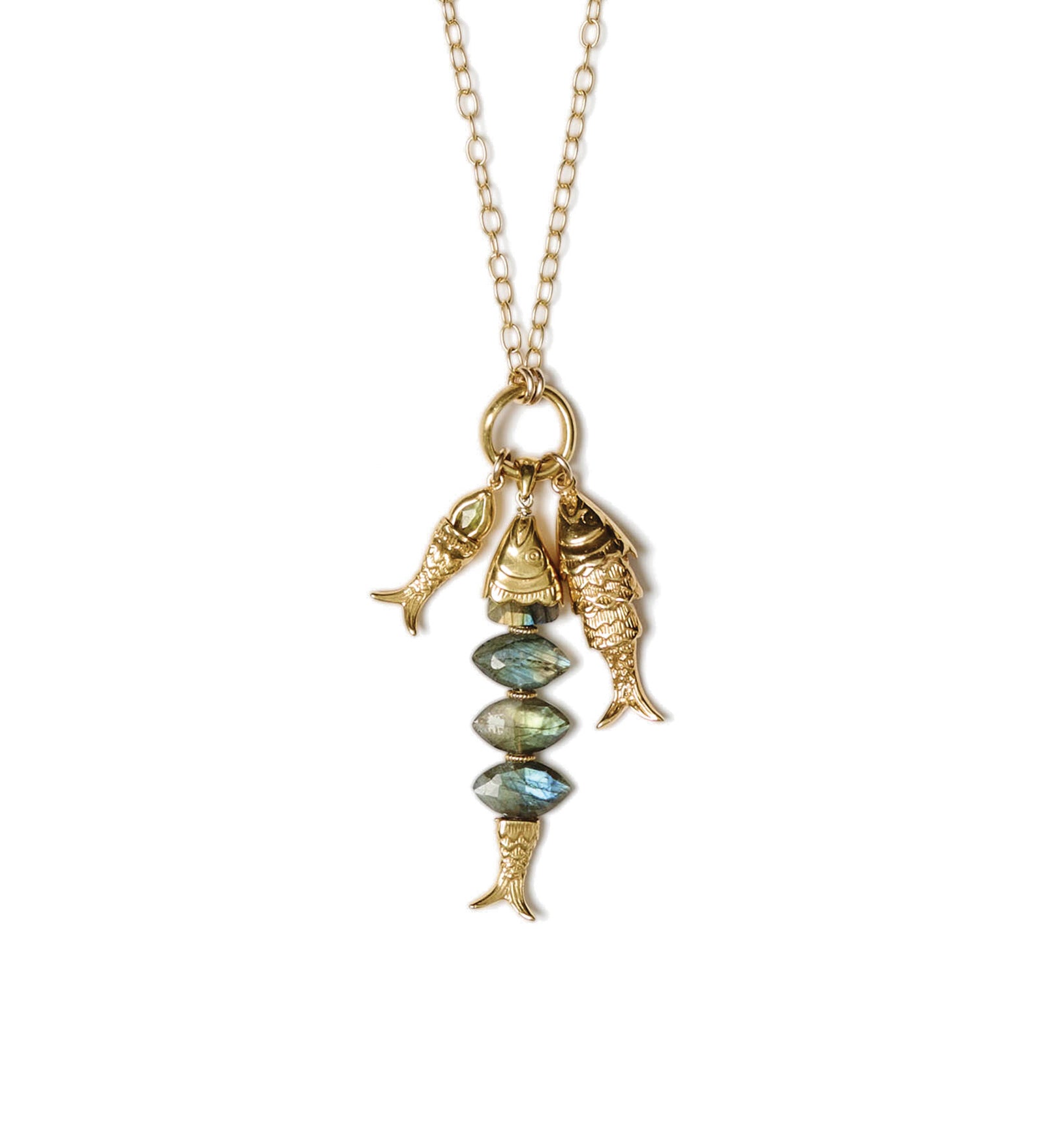 Orris Charm Necklace 18k Gold Plated, Labradorite