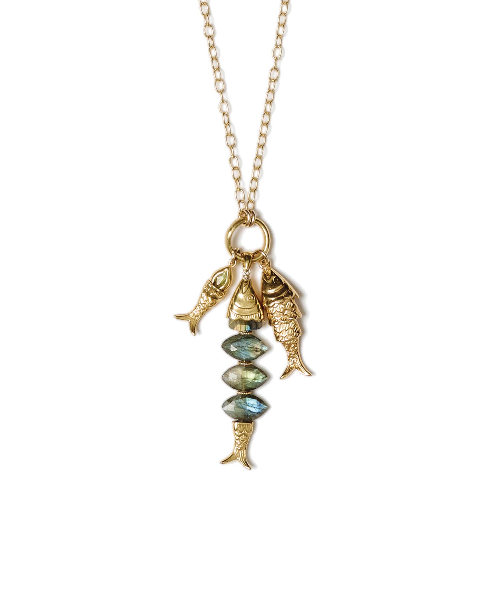 Orris Charm Necklace 18k Gold Plated, Labradorite