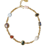 Station Mixed Stone Necklace 18k Gold Plated, Multi Mix