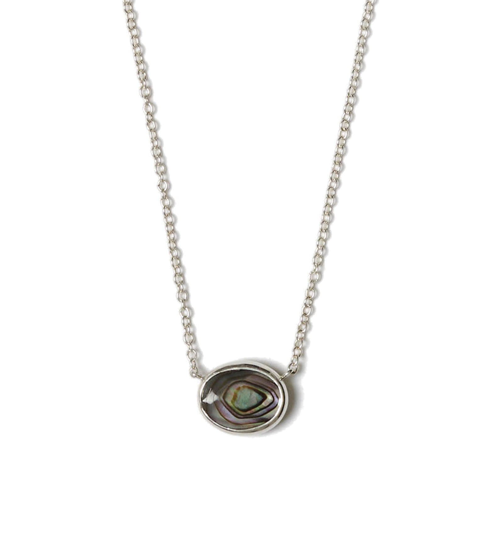 Faceted Oval Abalone Necklace Sterling Silver, Abalone