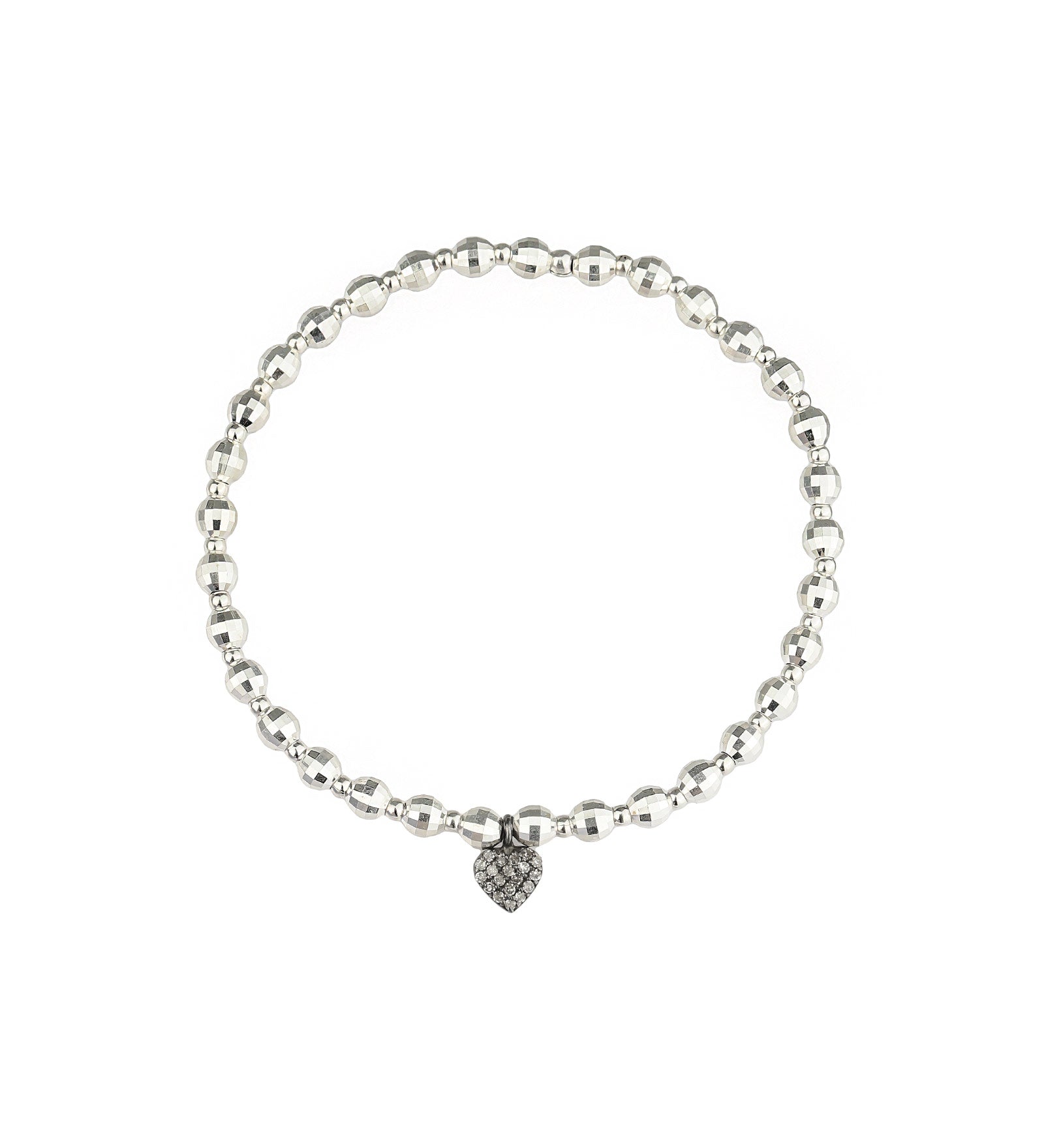 Mixed Beaded Diamond Heart Bracelet Sterling Silver, Oxidized Sterling Silver