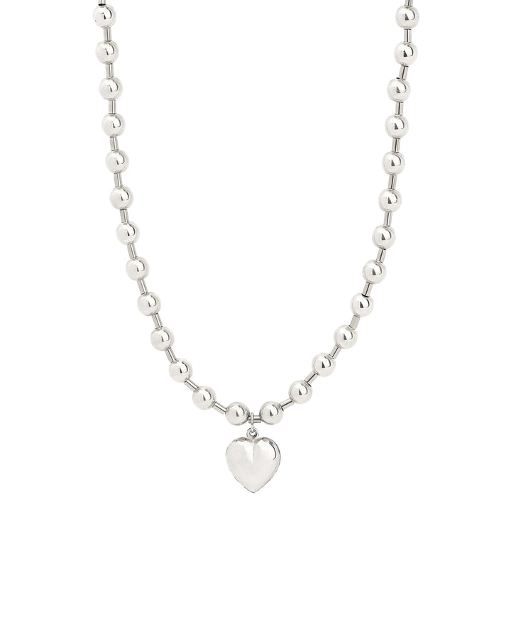 Puffy Heart Ball Chain Necklace | 6mm Sterling Silver