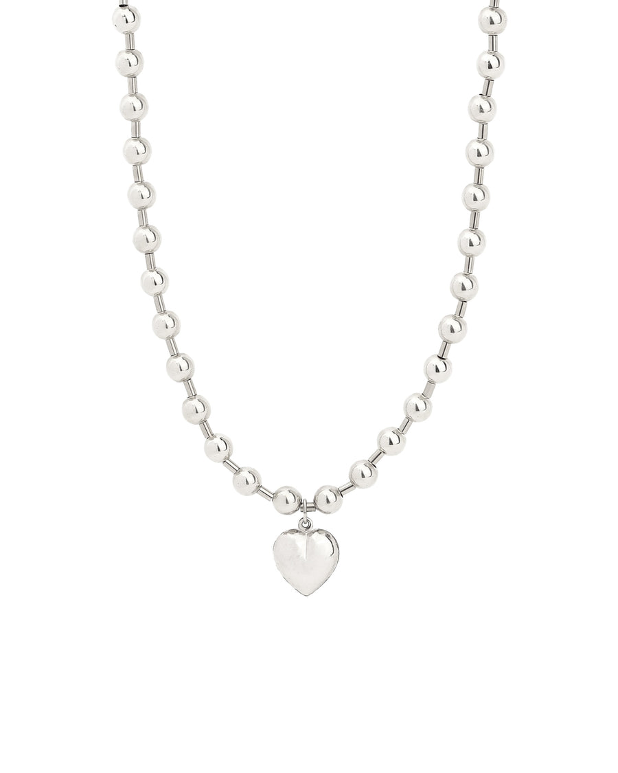 Puffy Heart Ball Chain Necklace | 6mm Sterling Silver