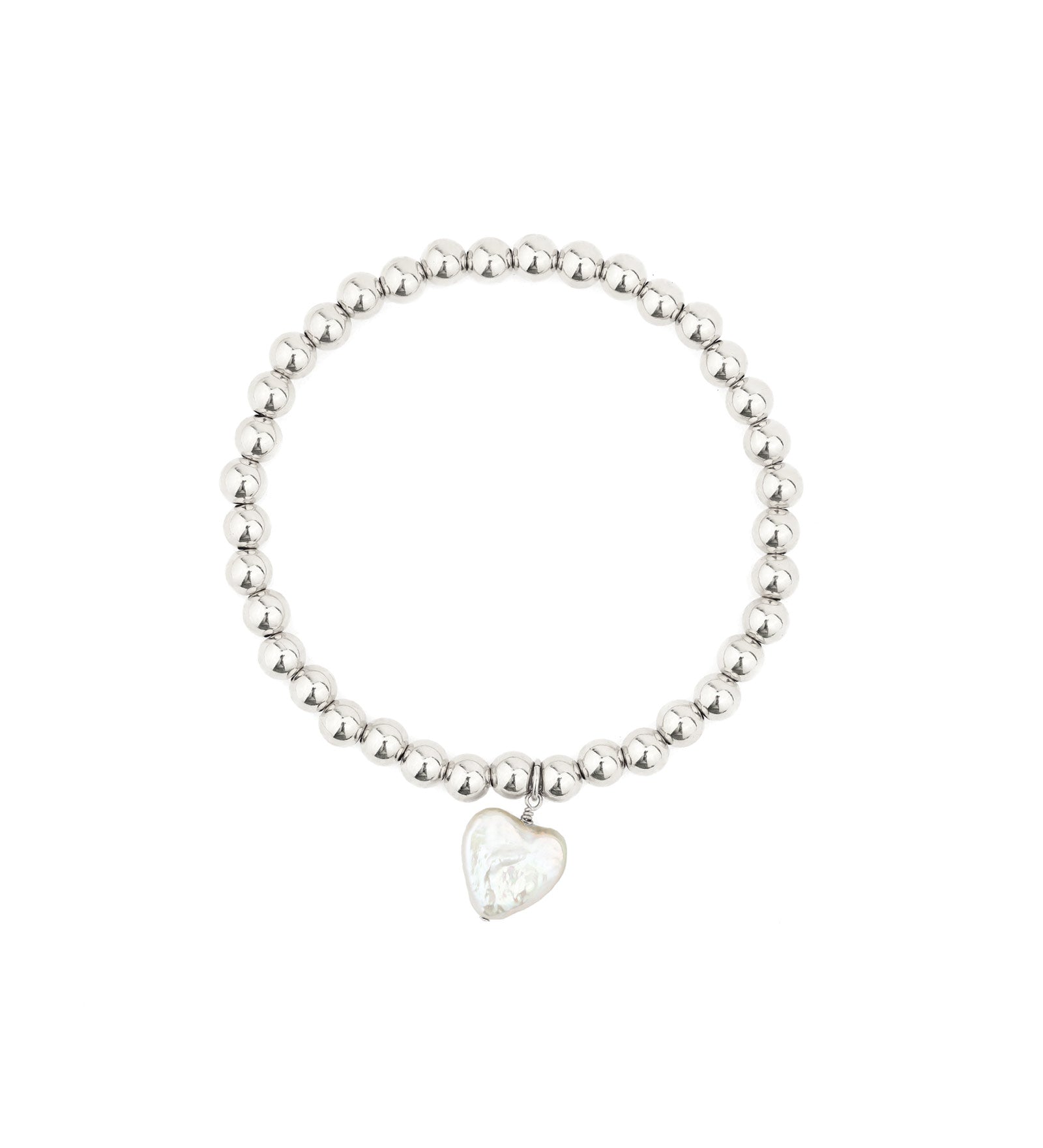 Beaded Pearl Heart Drop Bracelet Sterling Silver, White Pearl