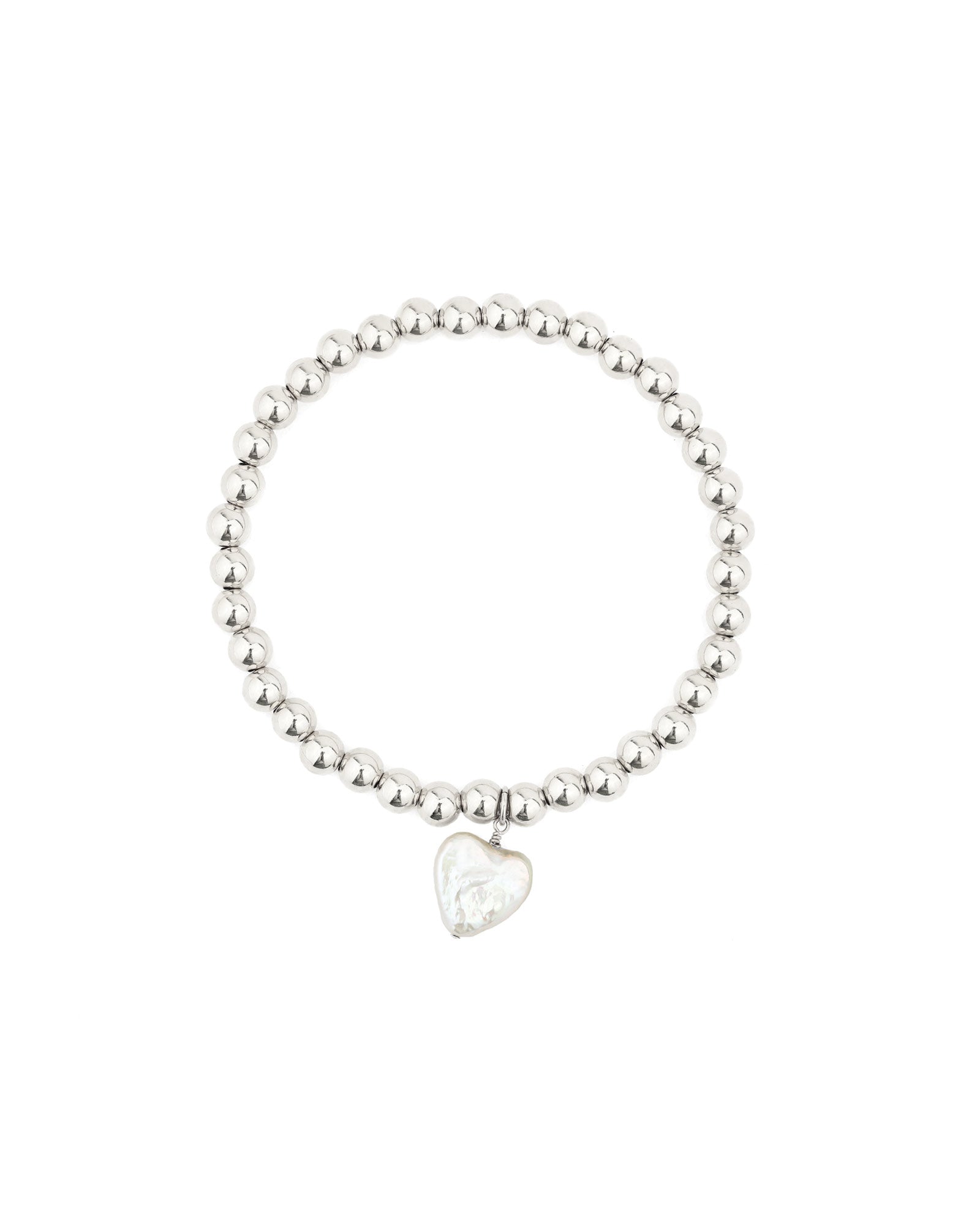 Beaded Pearl Heart Drop Bracelet Sterling Silver, White Pearl