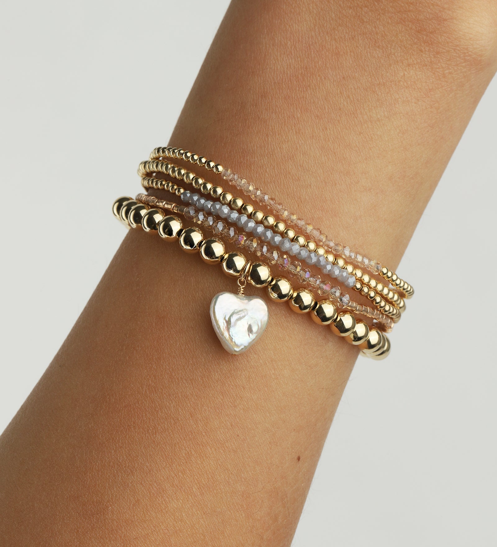 Beaded Pearl Heart Drop Bracelet 14k Gold Filled, White Pearl