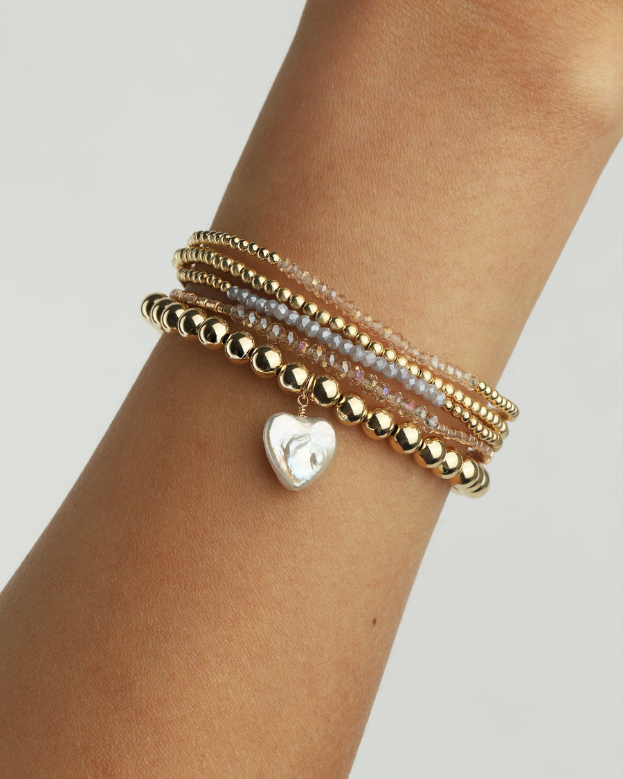 Beaded Pearl Heart Drop Bracelet 14k Gold Filled, White Pearl