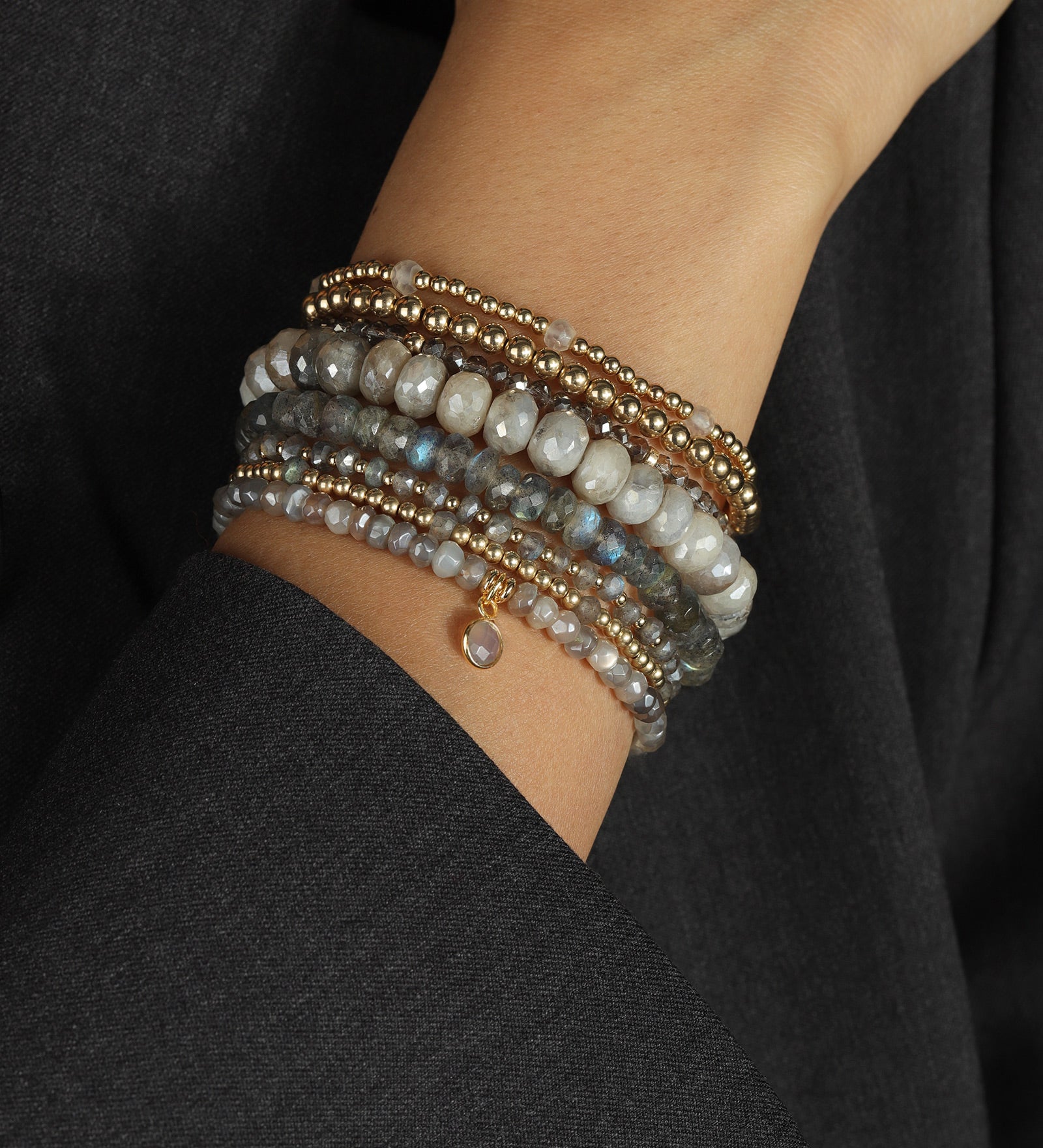 Cause We Care-Rondelle Stone Bracelet | 8mm-Bracelets-Grey Moonstone-Blue Ruby Jewellery-Vancouver Canada