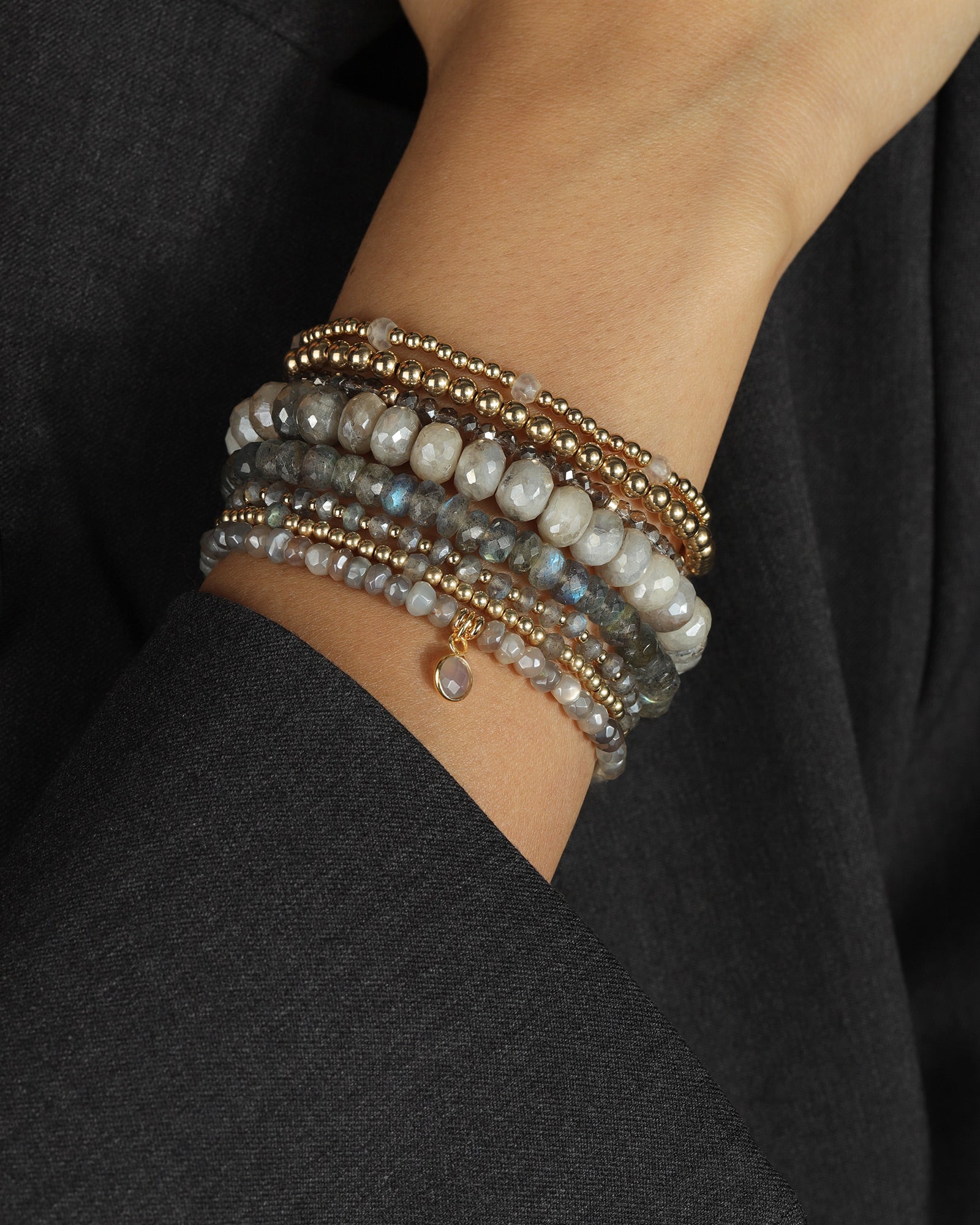 Cause We Care-Rondelle Stone Bracelet | 8mm-Bracelets-Grey Moonstone-Blue Ruby Jewellery-Vancouver Canada