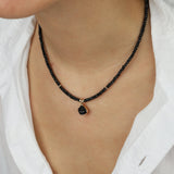 Black Spinel Shell Necklace 18k Rose Gold, White Pearl