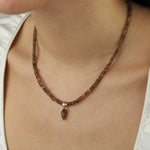 Shell Marquis Brown Sapphire Necklace 18k Rose Gold, White Pearl