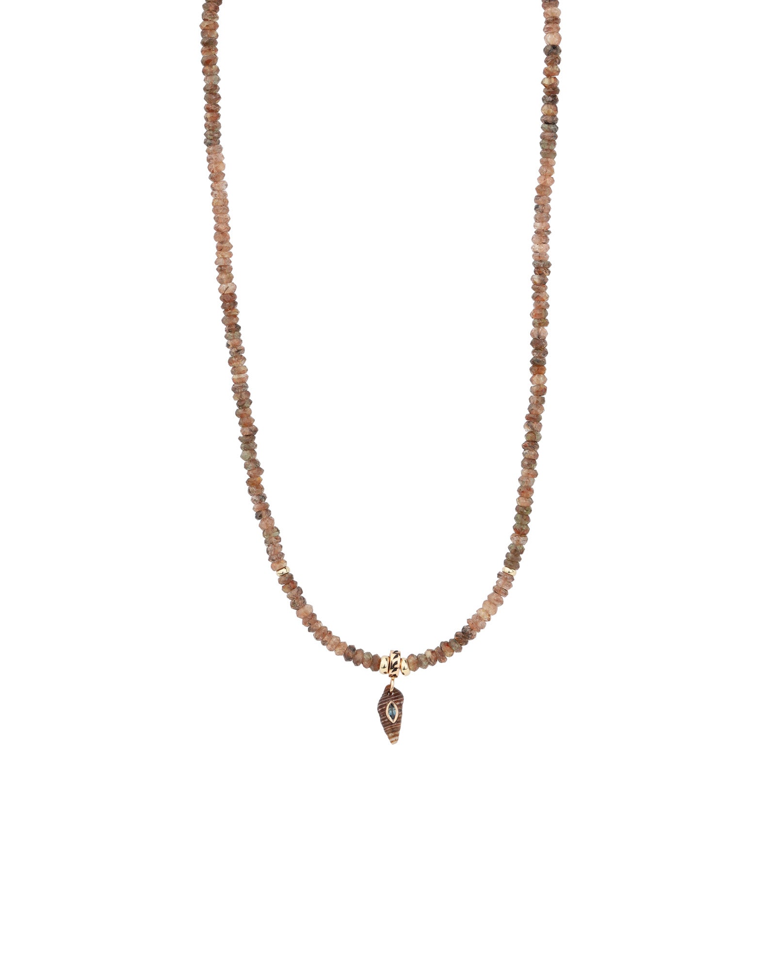 Shell Marquis Brown Sapphire Necklace 18k Rose Gold, White Pearl