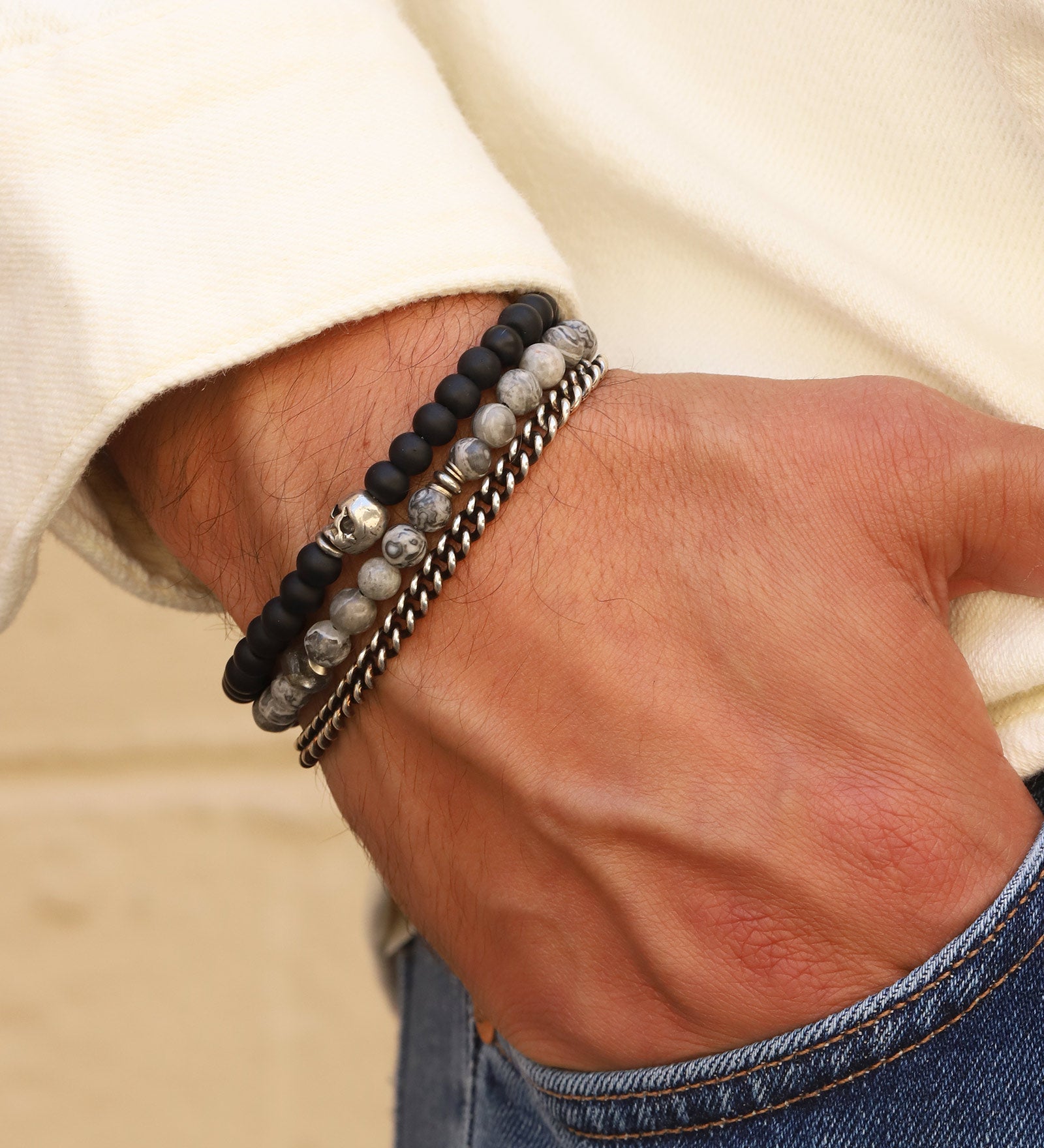 Mixed Stone Bracelet Sterling Silver, Jasper