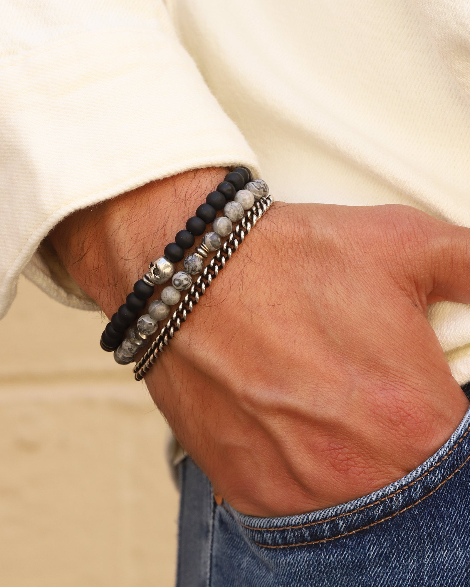 Mixed Stone Bracelet Sterling Silver, Jasper