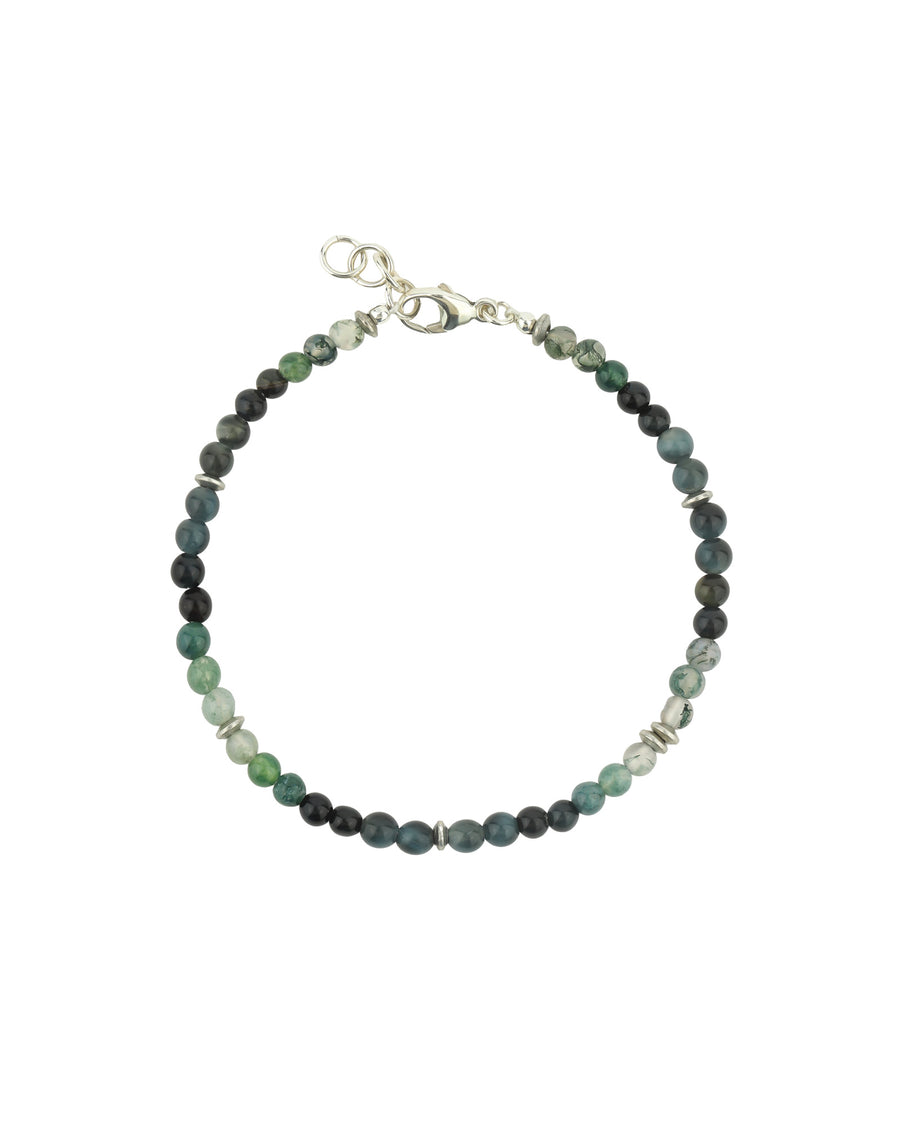 Round Mixed Stone Bracelet Sterling Silver, Moss Agate