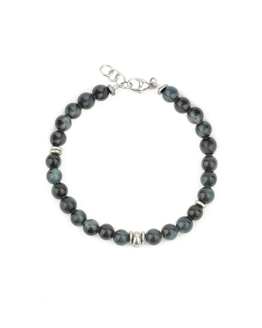 Round Mixed Stone Bracelet Sterling Silver, Blue Tigers Eye