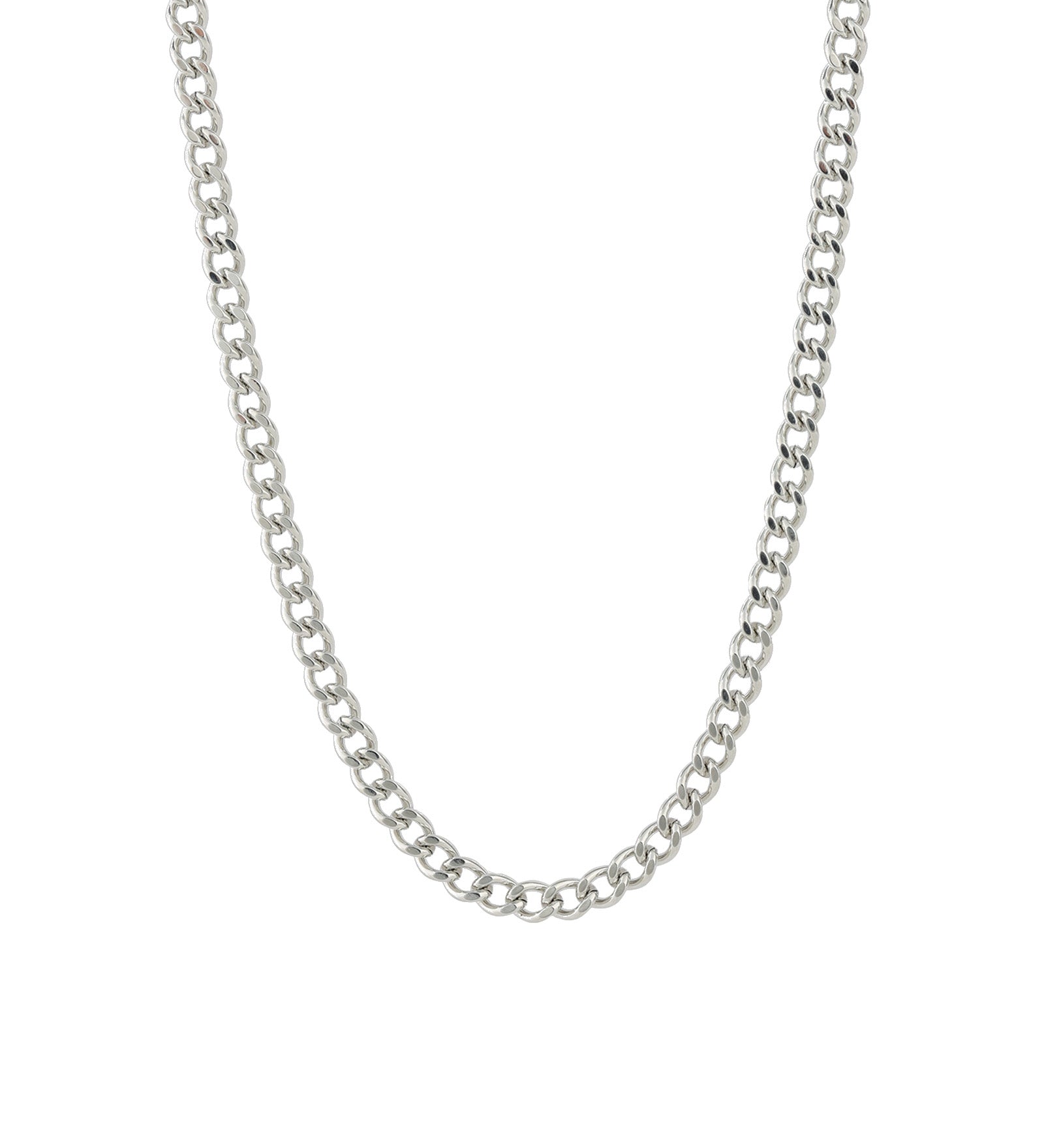 Diamond Cut Curb Chain Necklace Rhodium Plated / 18"-20"